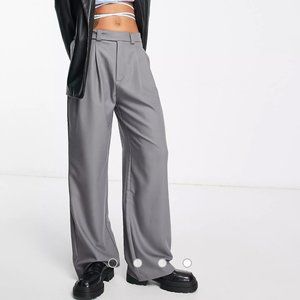 Stradivarius tailored dad pants with button detail in charcoal